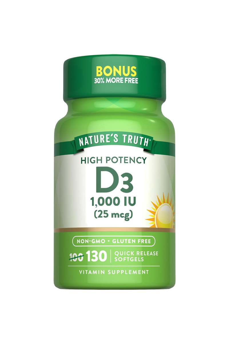 سافت ژل ویتامین D3 مقدار ۱۰۰۰ IU برند Nature's Truth - بسته ۱۳۰ عددی