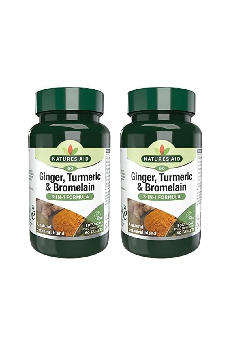 قرص زنجبیل، زردچوبه و بروملین Natures Aid - پک ۲ عددی