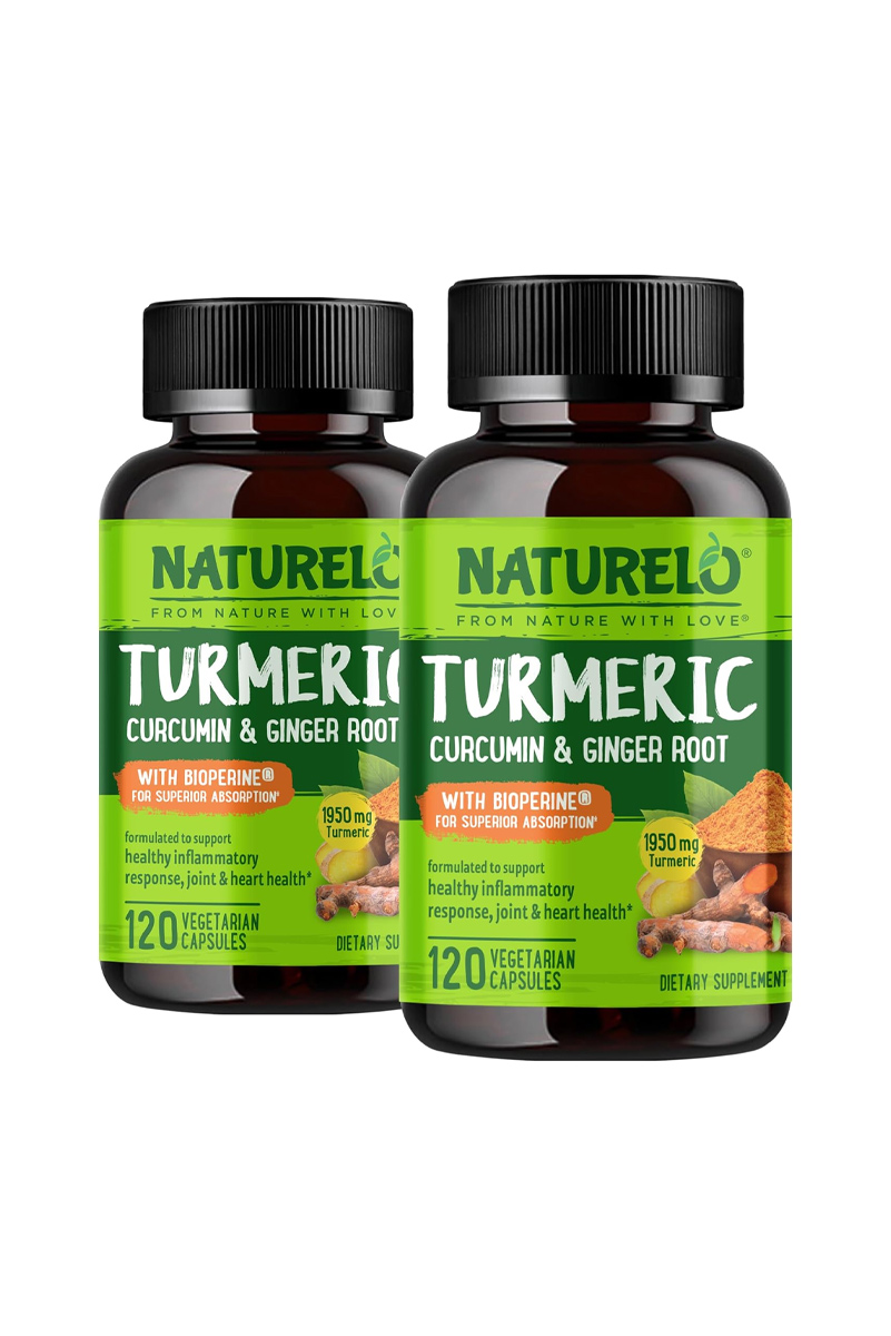 کپسول گیاهی زردچوبه ، کورکومین و زنجبیل NATURELO - پک ۲ عددی