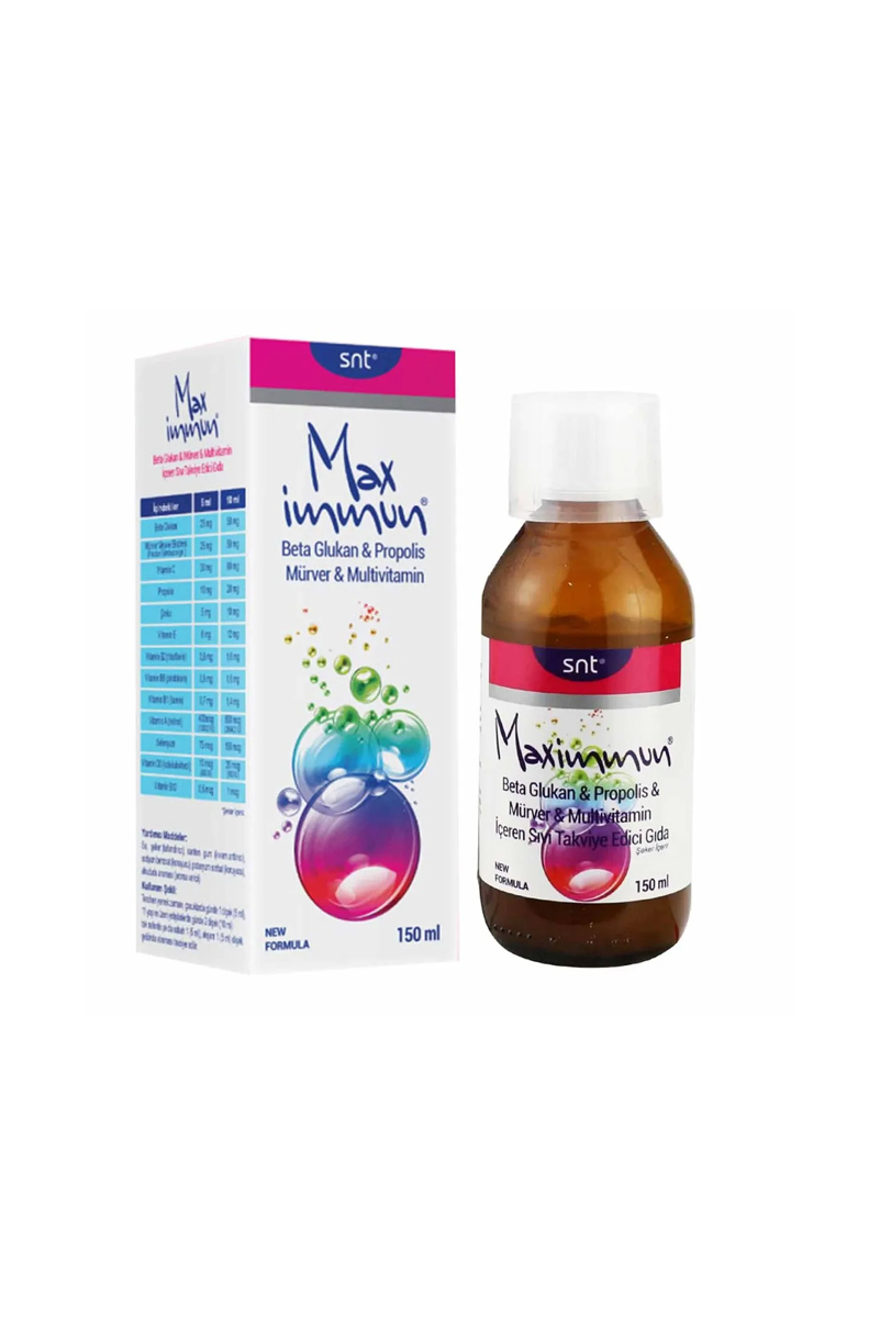 شربت مولتی ویتامین حاوی بتا گلوکان، پروپولیس و سنجد Max İmmun - مقدار 150 ml
