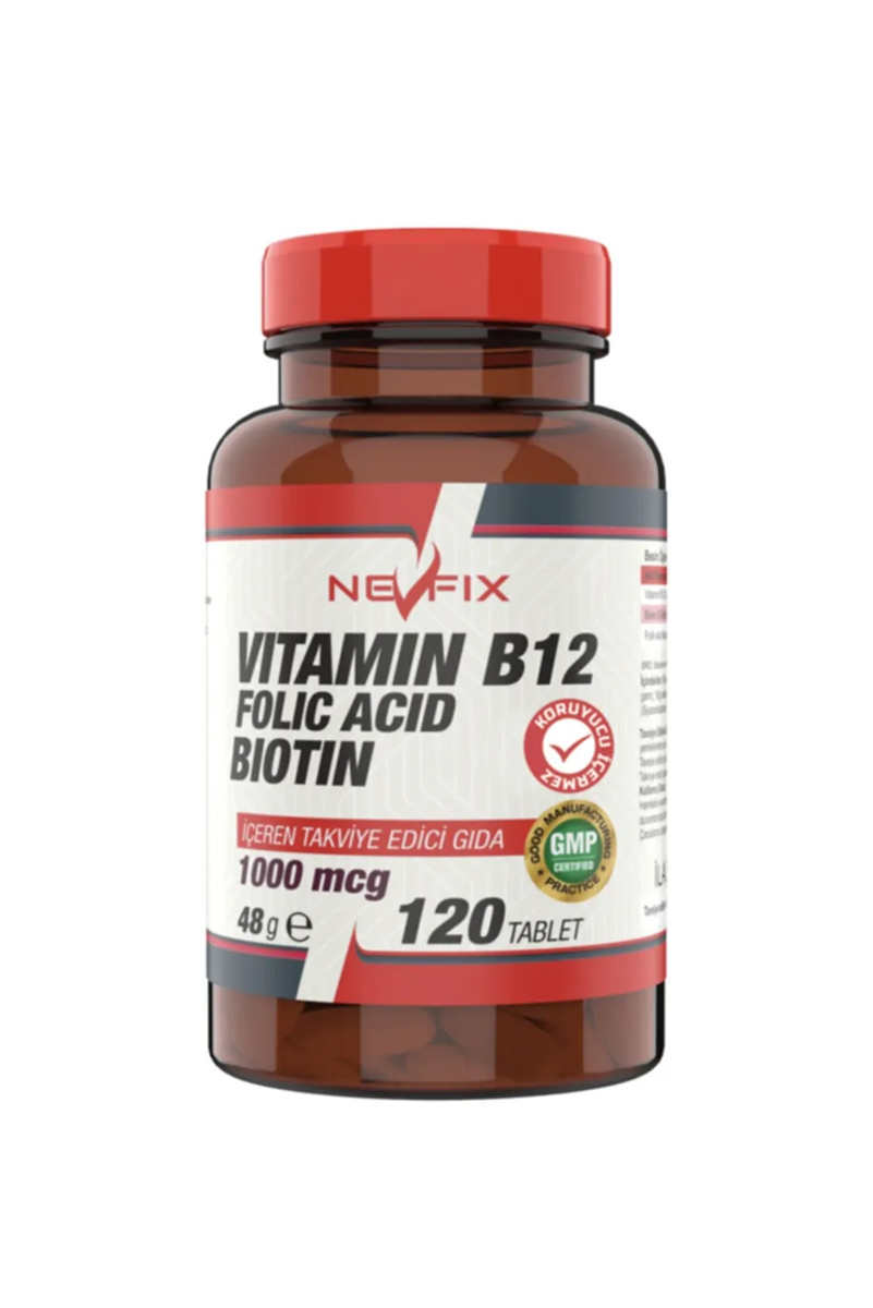 قرص فولیک اسید،ویتامین B12 و بیوتین Nevfix - بسته 120 عددی
