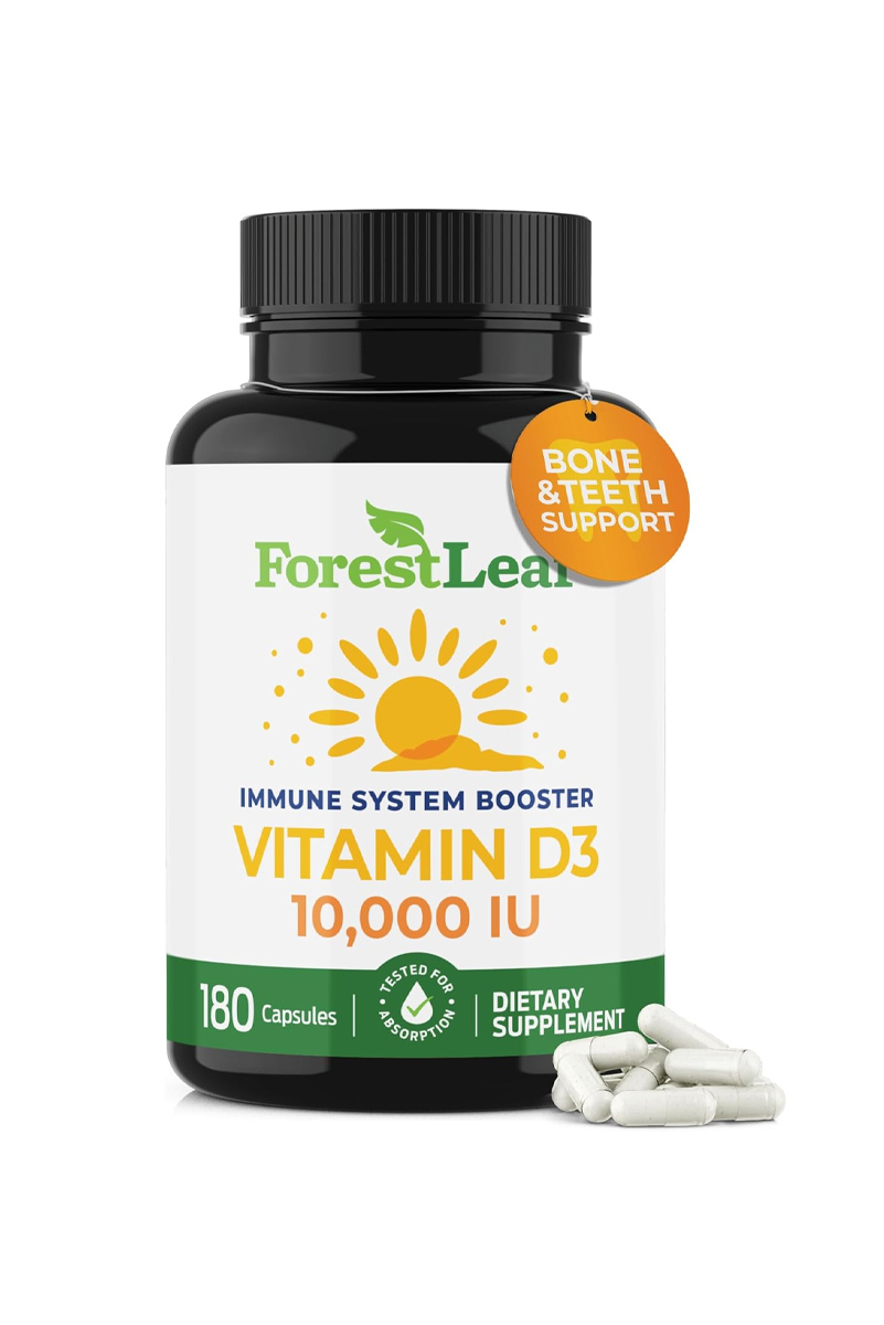 کپسول ویتامین D3 مقدار 10000 IU برند ForestLeaf - بسته ۱۸۰ عددی