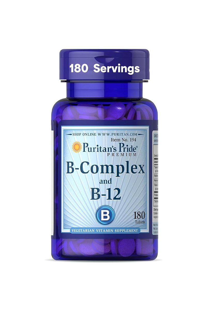 قرص ویتامین ب کمپلکس و ویتامین B12 برند Puritan's Pride - بسته 180 عددی