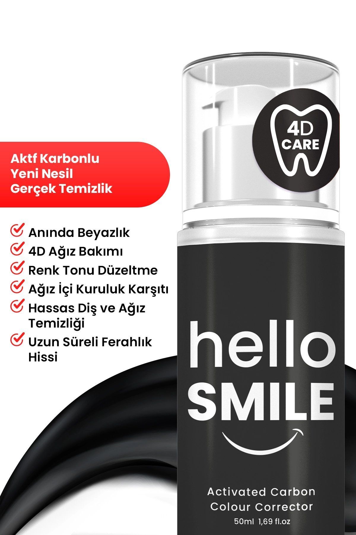 ژل سفید کننده فوری دندان کربن فعال Hello Smile – مقدار 50 ml