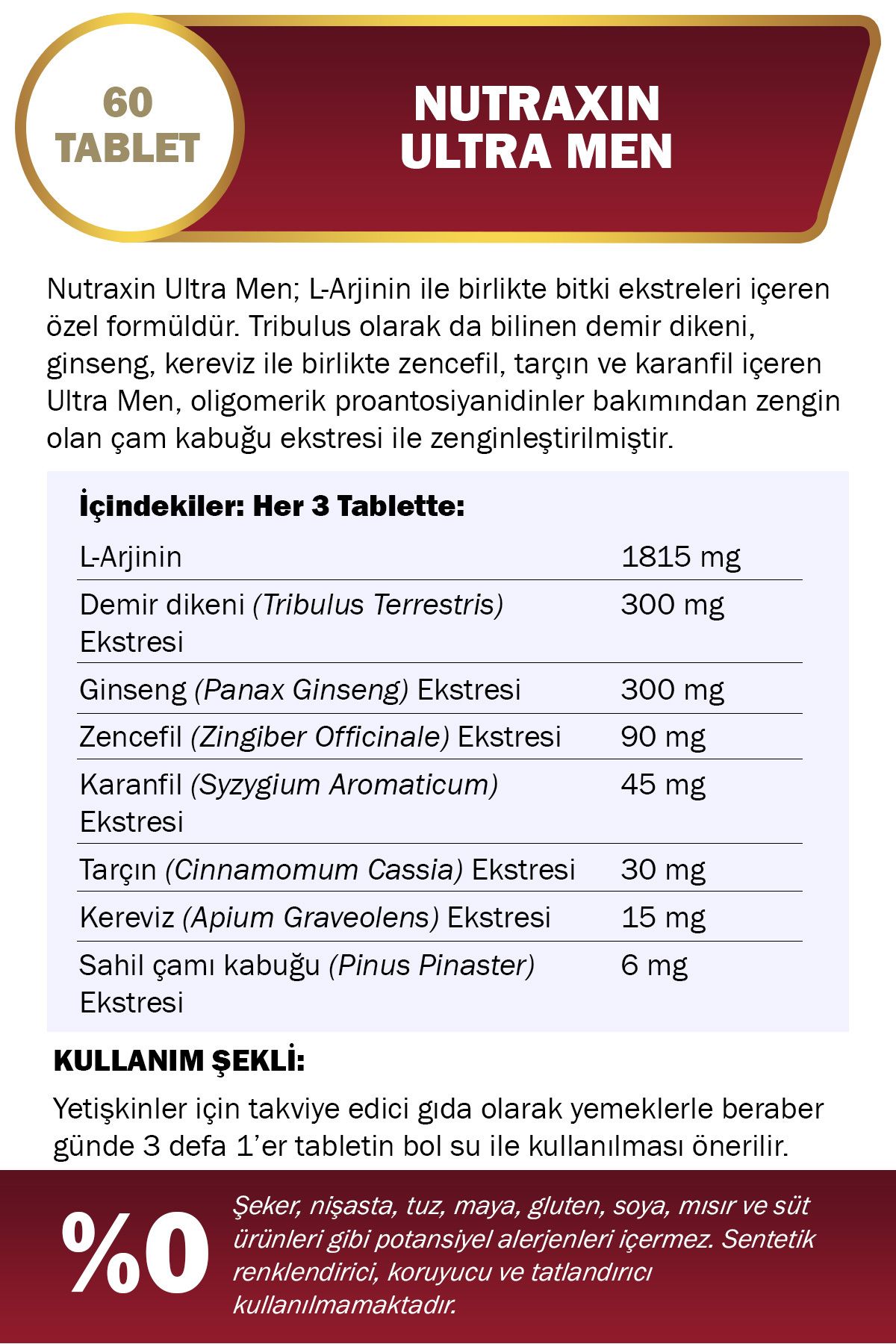 قرص مولتی ویتامین آقایان حاوی جینسینگ و آرژنین Nutraxin - بسته 60 عددی