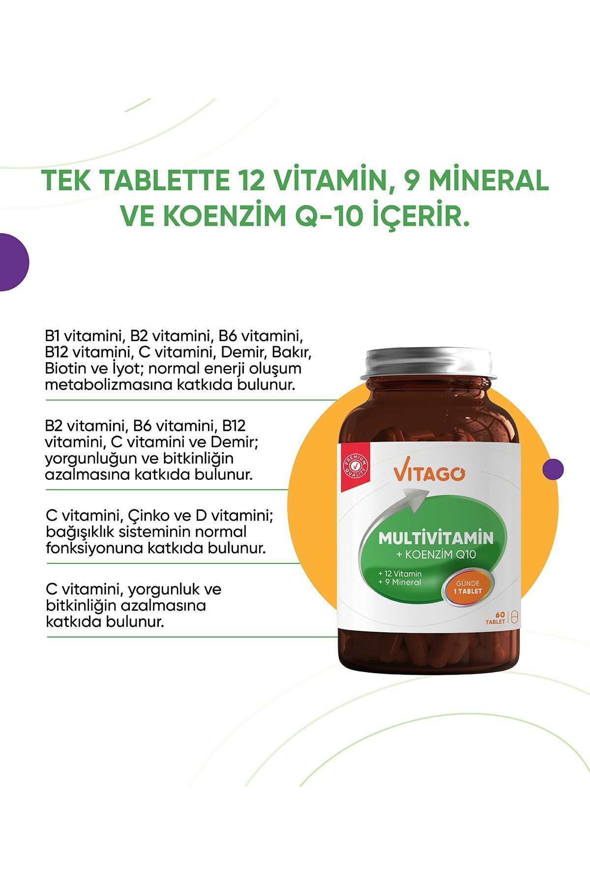 قرص مولتی ویتامین کوآنزیم Q-10 برند Vitago - بسته 60 عددی
