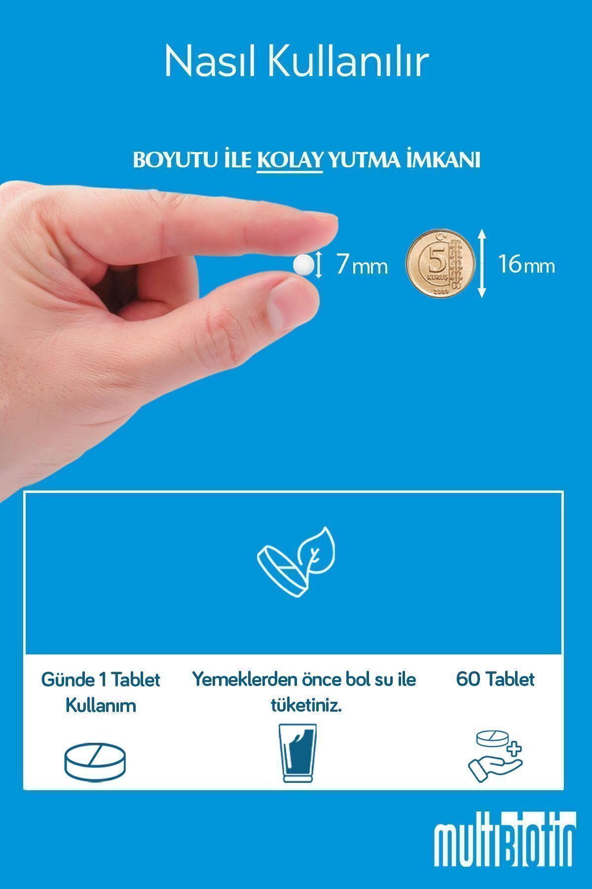 قرص بوتین آهن و زینک مناسب تقویت مو و ناخن Multibiotin - بسته ۶ عددی