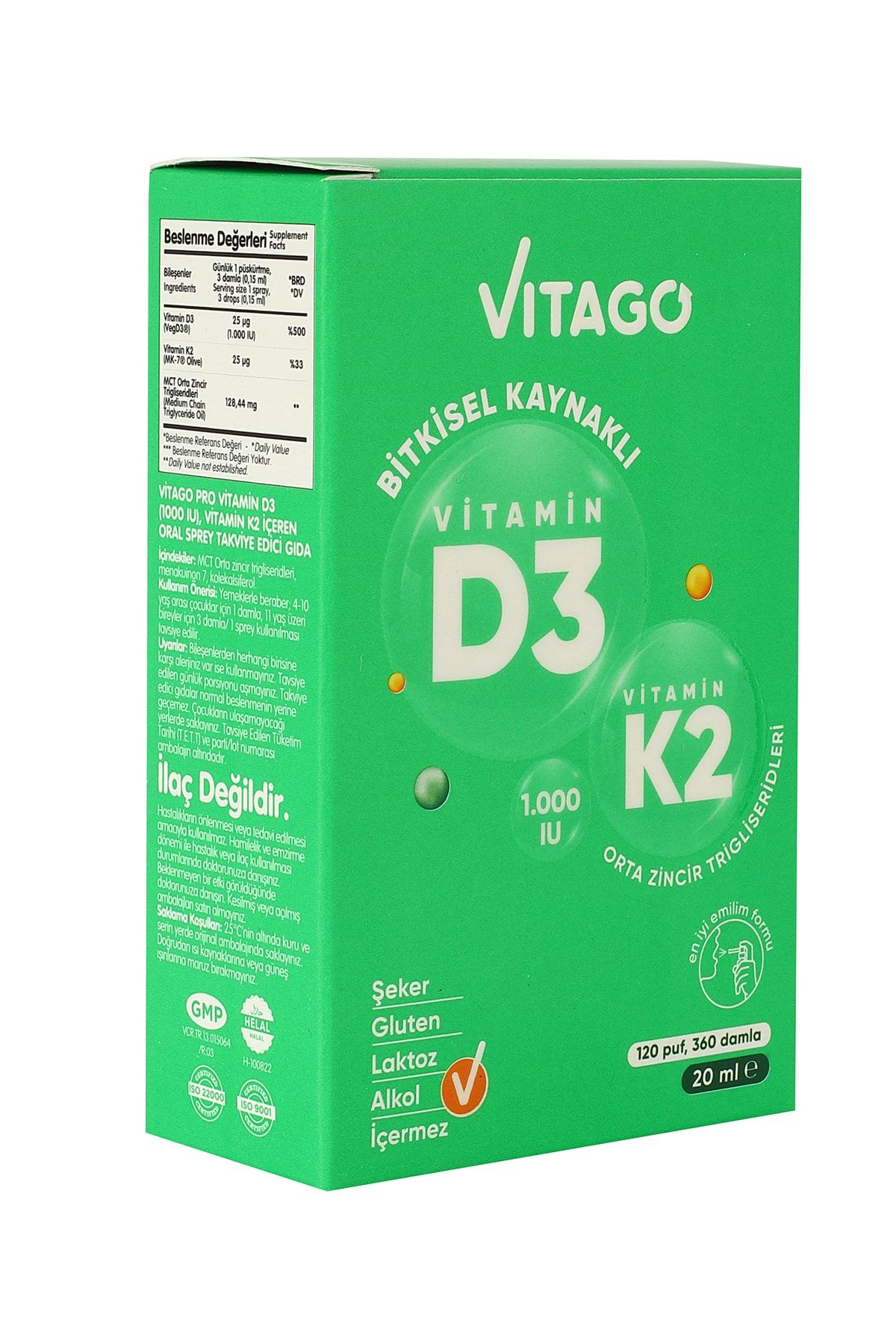 اسپری گیاهی حاوی ویتامین D3 و K2 برند Vitago - حجم 20 ml