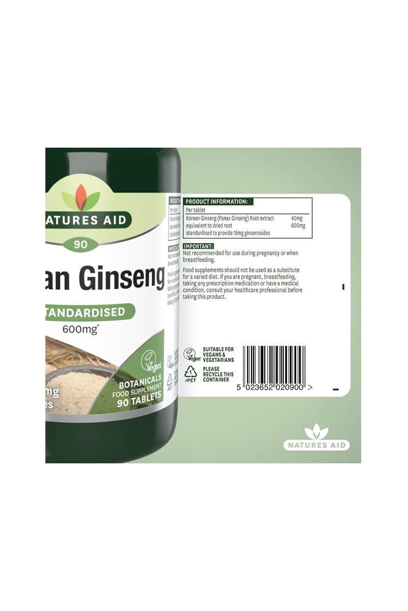 قرص جینسینگ کره‌ای Natures Aid - بسته 90 عددی