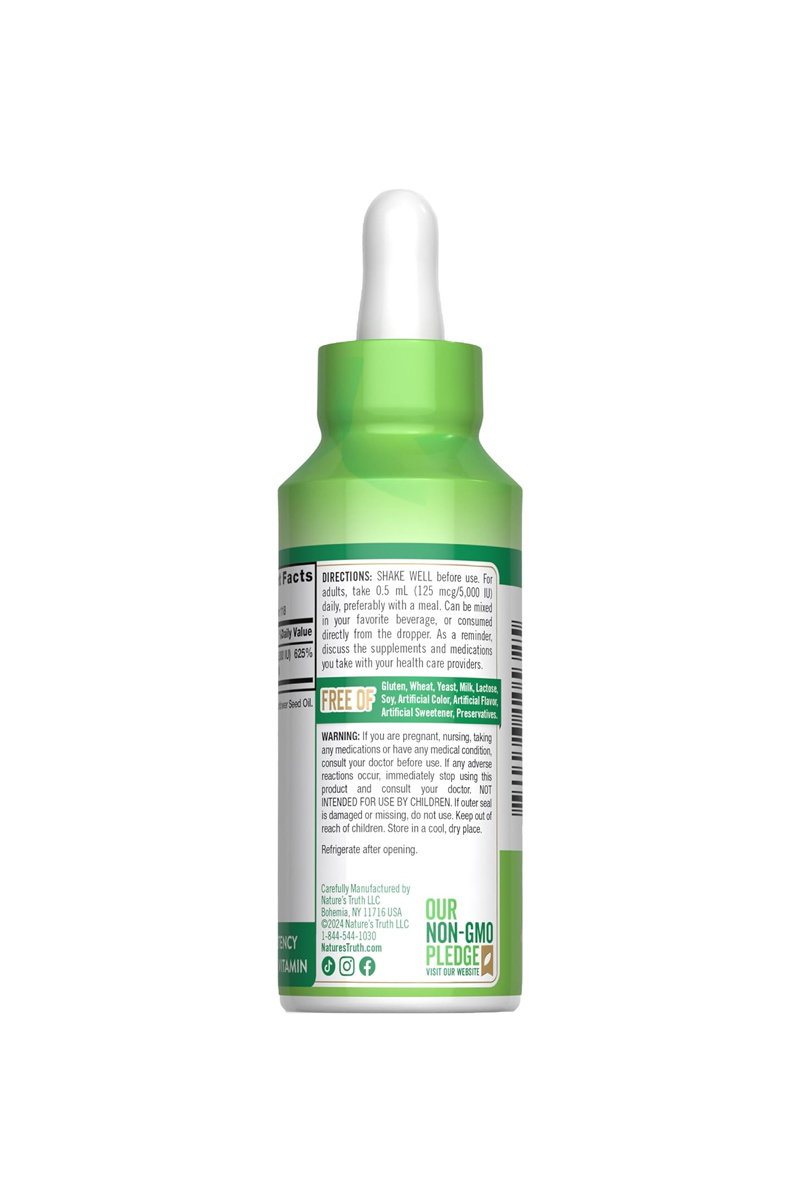 قطره ویتامین D3 مقدار ۵۰۰۰ IU برند Nature's Truth - حجم ۵۹ میلی لیتر