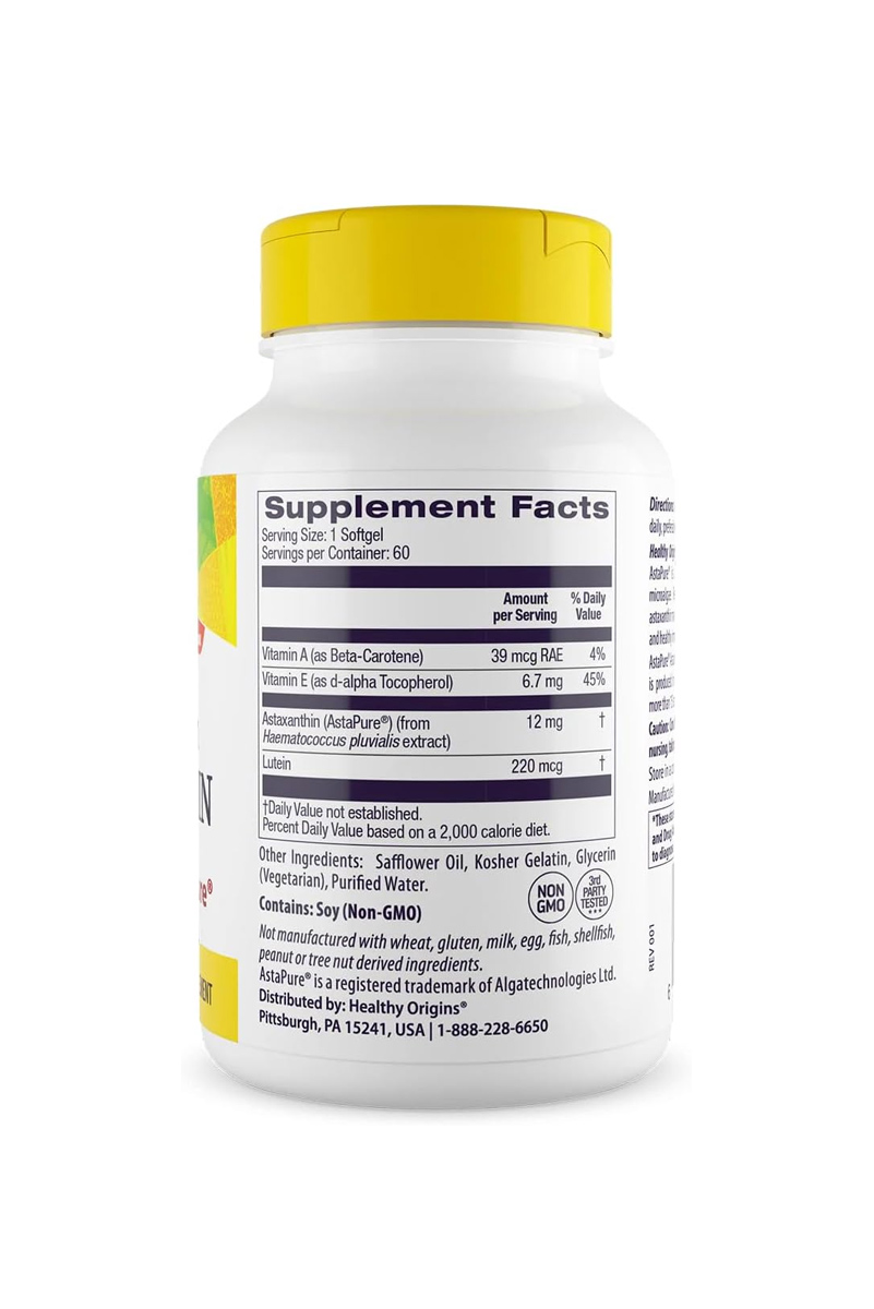 سافت ژل Astaxanthin سه گانه پشتیبانی قلب، سیستم ایمنی و مفاصل Healthy Origins
