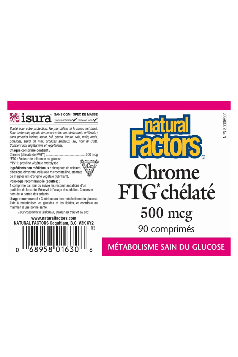 قرص کلات کروم GTF برند Natural Factors - بسته ۹۰ عددی